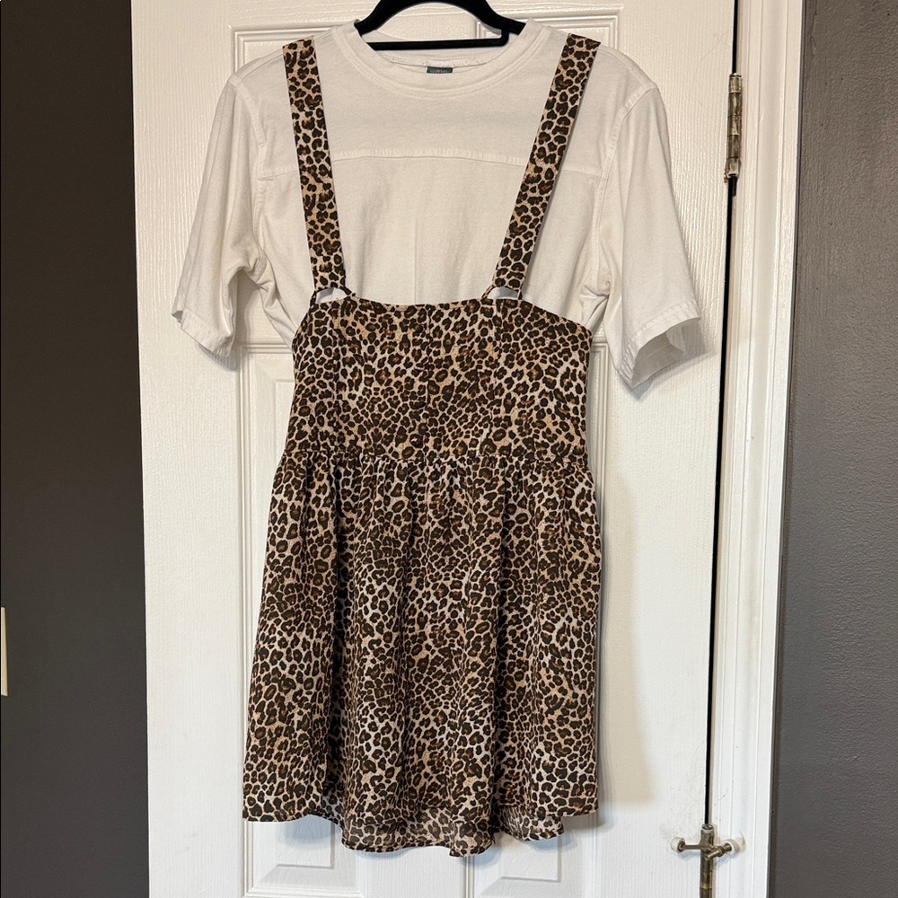 Wild Fable Leopard Print Pinafore Dress with White Tee